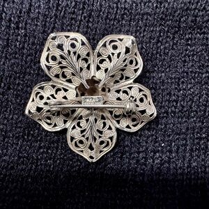 Vintage BEAU Sterling Silver Flower Filigree Floral Pin Brooch Estate Jewelry